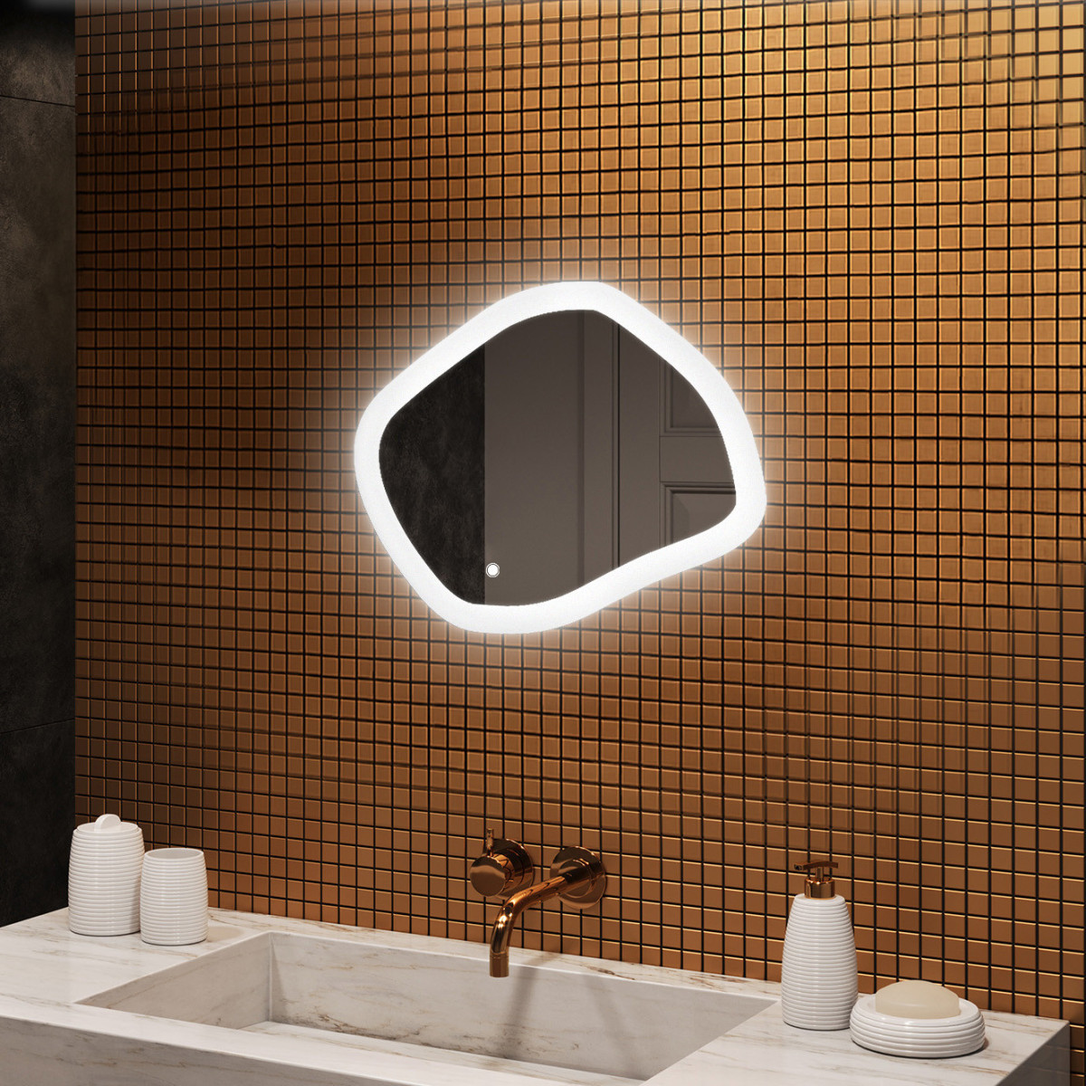 64x54 cm Miroir de salle de bain avec éclairage, 64x54cm, Dual colour, Touch switch