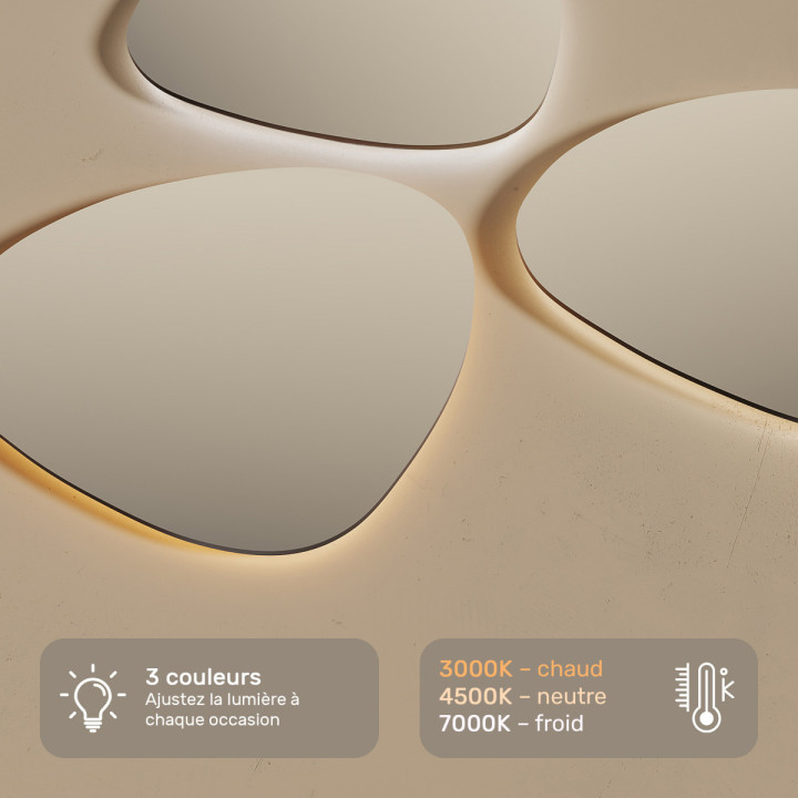 74x64 cm Miroir de salle de bain avec éclairage, 74x64cm, Dual colour, Touch switch