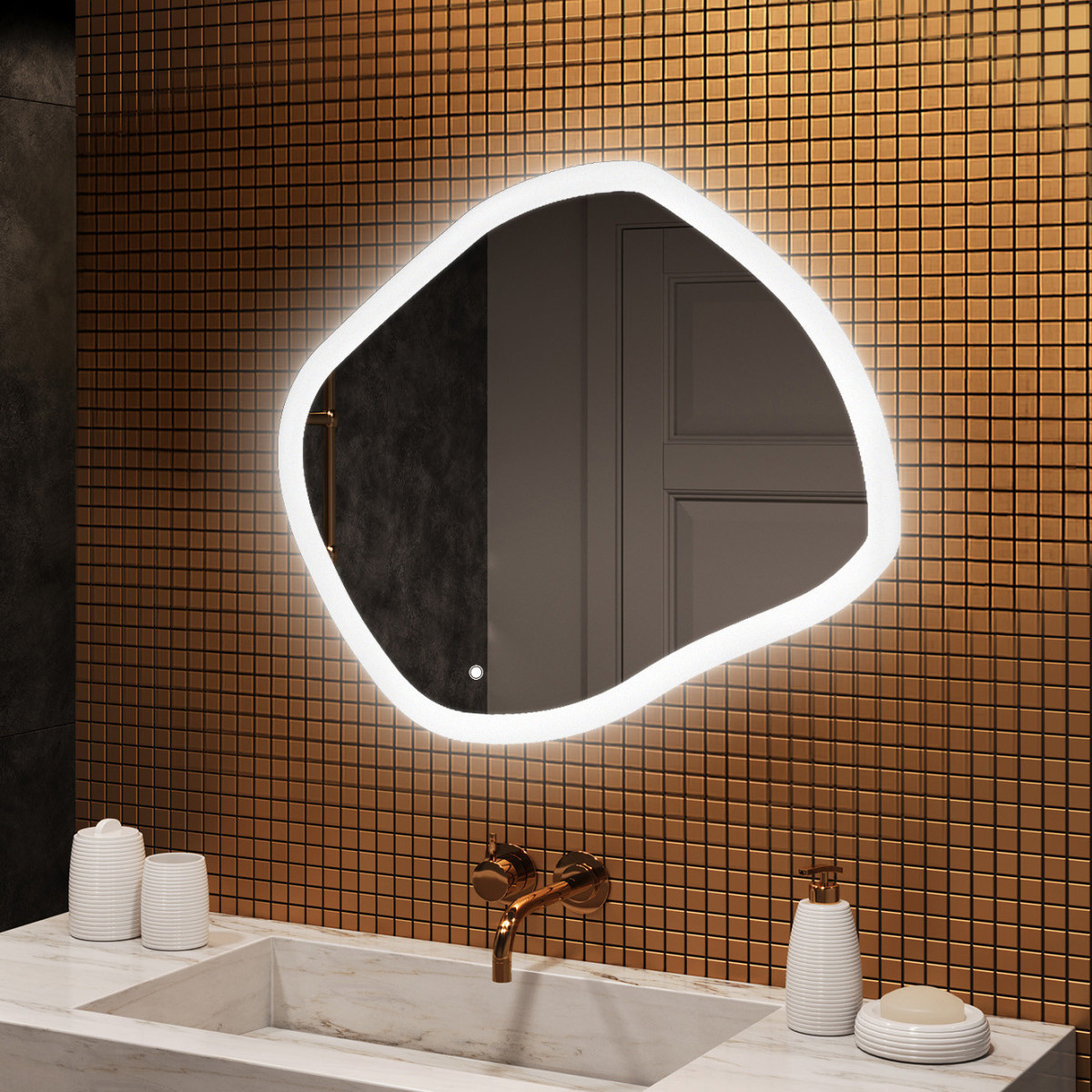 94x84 cm Miroir irrégulier avec éclairage, 94x84cm, Bicolore, Interrupteur tactile