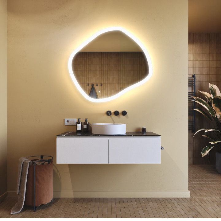 94x84 cm Miroir irrégulier avec éclairage, 94x84cm, Bicolore, Interrupteur tactile