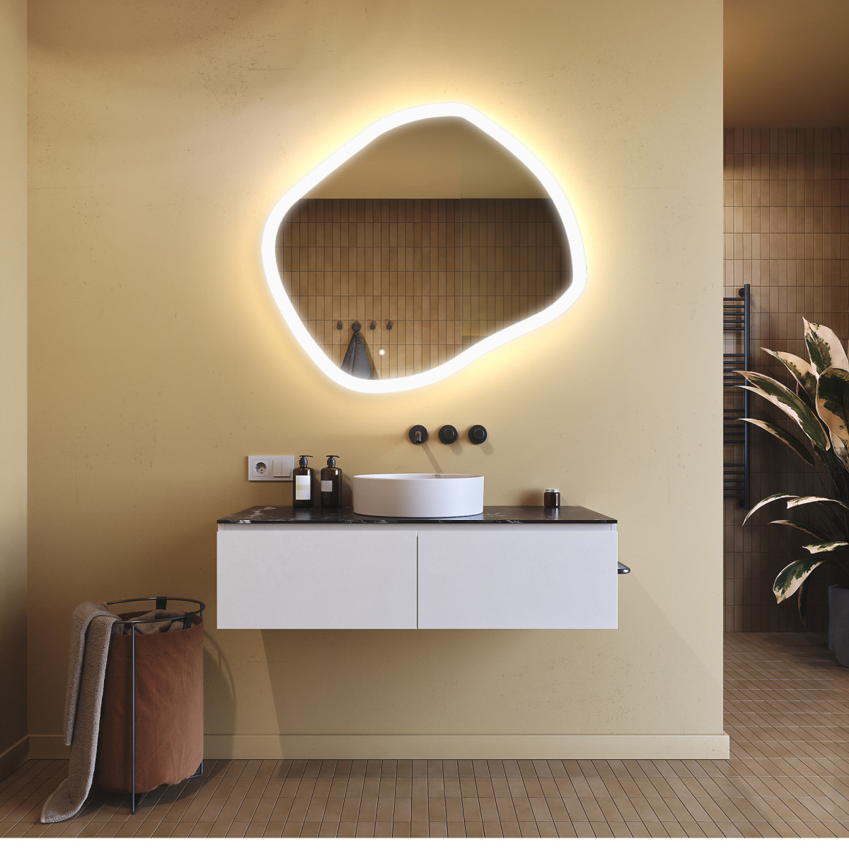 94x84 cm Miroir irrégulier avec éclairage, 94x84cm, Bicolore, Interrupteur tactile