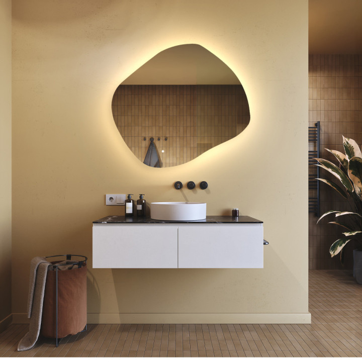 94x84 cm Miroir irrégulier avec éclairage, 94x84cm, Bicolore, Interrupteur tactile