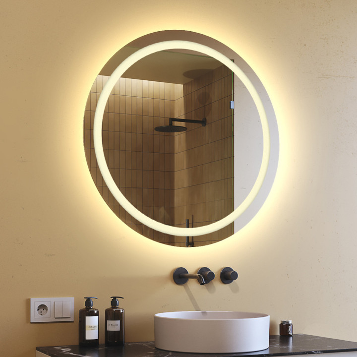 80x80 cm Miroir de salle de bain rond éclairé 80cm avec couleur chaude 3000K