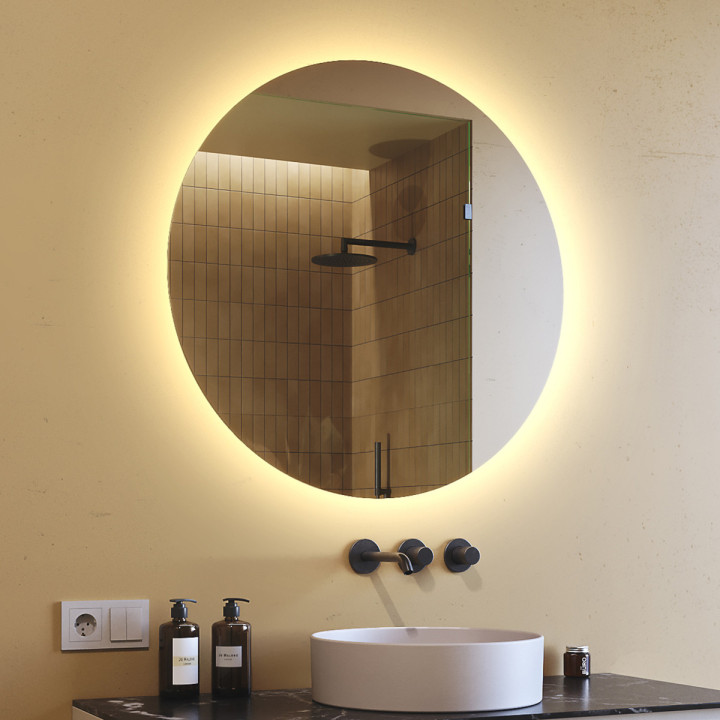 80x80 cm Miroir de salle de bain rond éclairé 80cm avec couleur chaude 3000K