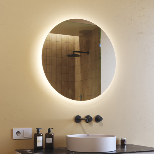 70x70 cm Miroir de salle de bain rond 70cm avec couleur froide LED 7000K