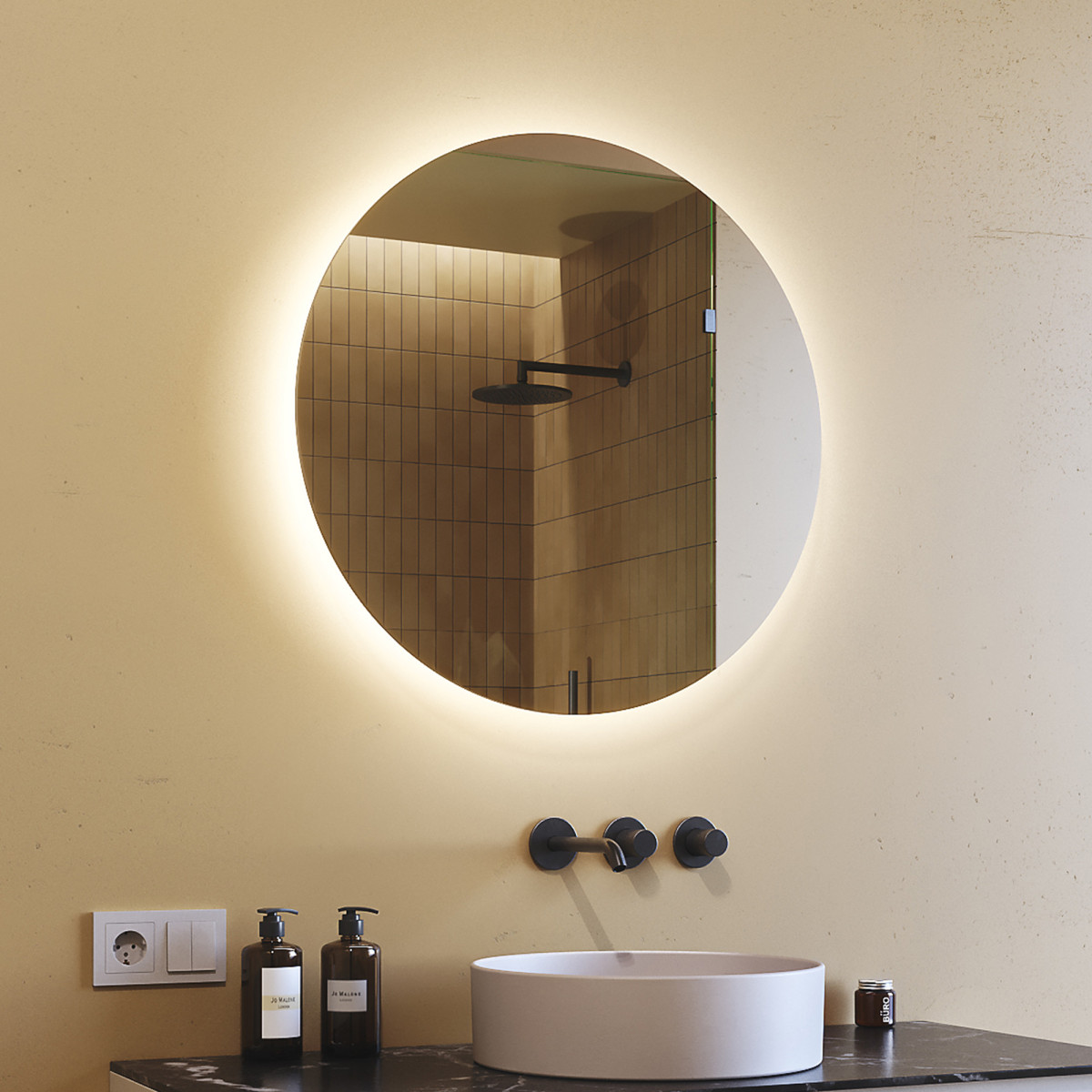 70x70 cm Miroir de salle de bain rond 70cm avec couleur froide LED 7000K