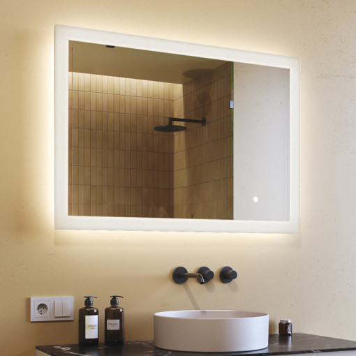 100x70 cm Miroir de salle de bain rectangulaire avec éclairage LED 100x70cm avec Dual colour, Touch switch
