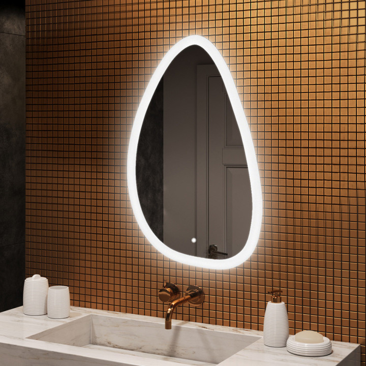 64x104 cm Miroir irrégulier avec éclairage, 64x104cm, Bicolore, Interrupteur tactile