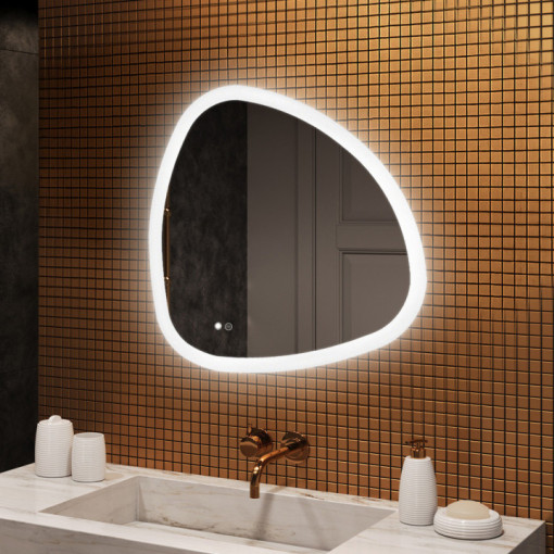 84x84 cm Miroir irrégulier éclairé, 84x84cm, Bicolore, Interrupteur à effleurement, Tapis chauffant