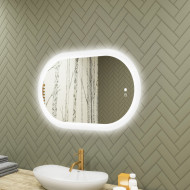 Miroir ovale LED 80 × 50 cm pour salle de bains avec commande tactile et fonction antibuée Couverture chauffante