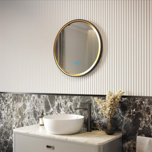 Miroir rond LED 60 cm avec cadre métallique noir