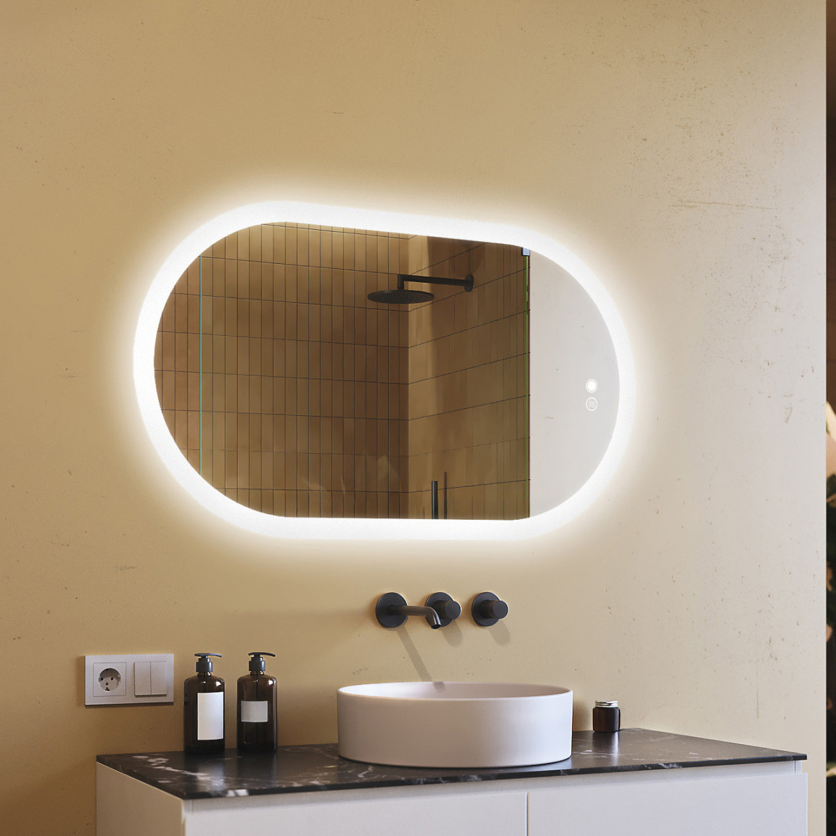 120x70 cm Miroir lumineux pour la salle de bain, 120x70cm, Bicolore, Interrupteur tactile, Tapis chauffant