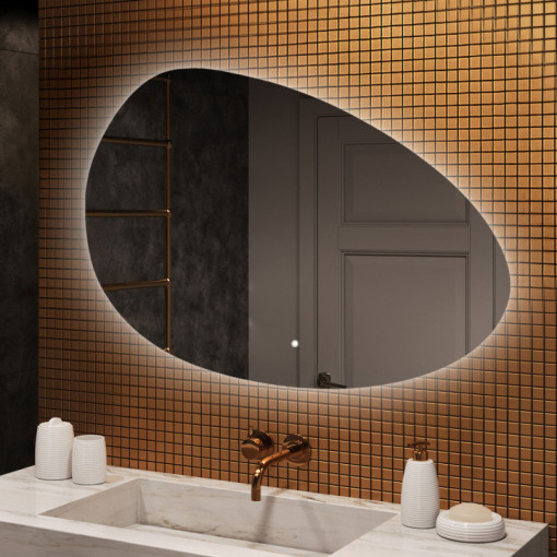 114x84 cm Miroir irrégulier avec éclairage, 114x84cm, Bicolore, Interrupteur tactile