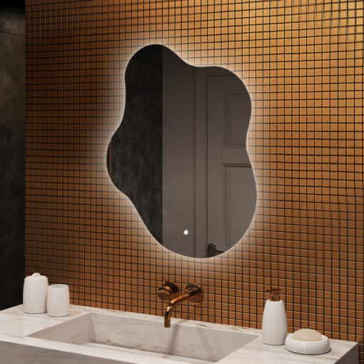 74x94 cm Miroir irrégulier avec éclairage, 74x94cm, Bicolore, Interrupteur tactile