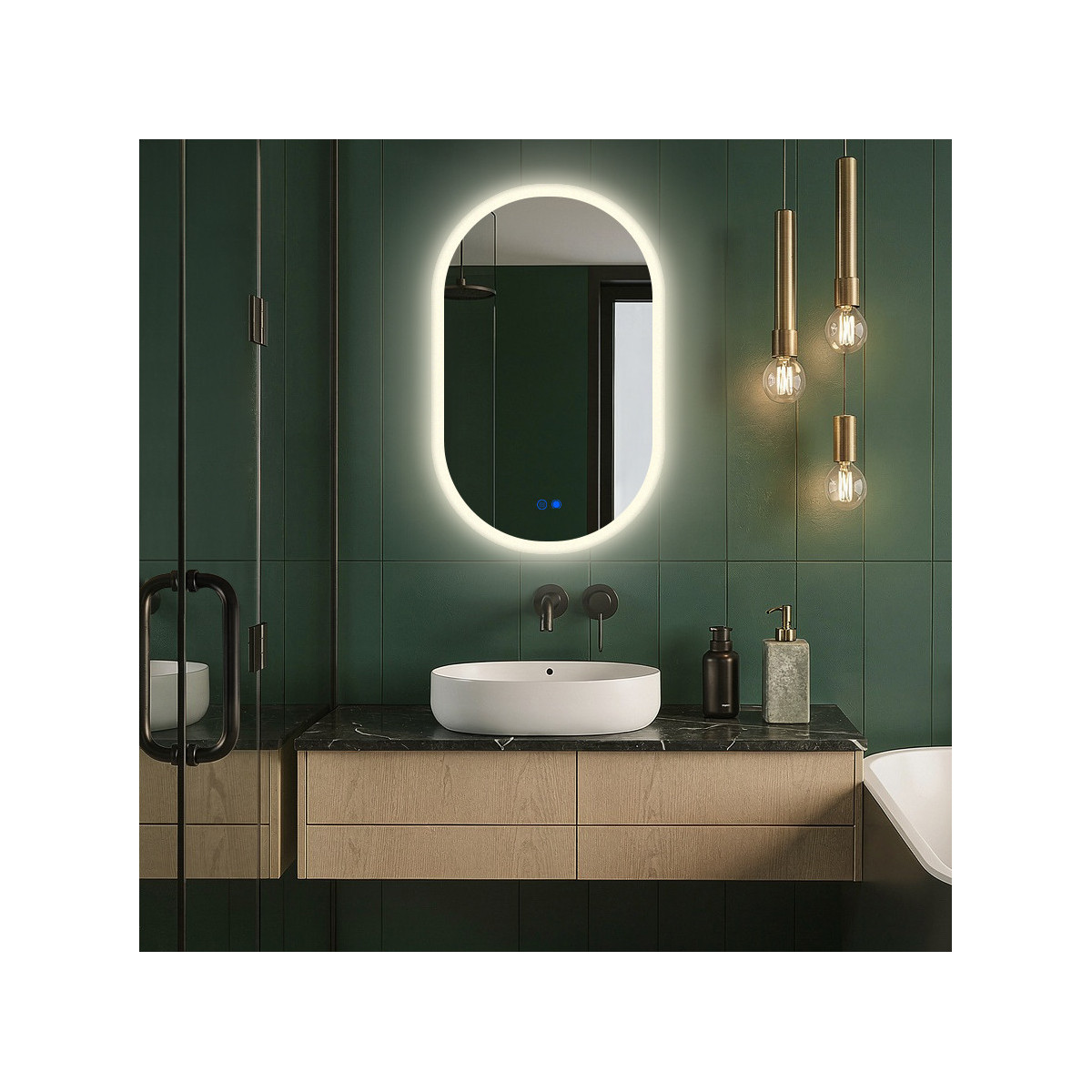 Miroir ovale LED 80 × 50 cm pour salle de bains avec commande tactile et fonction antibuée Couverture chauffante
