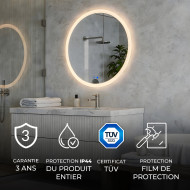 Miroir rond LED 60 cm pour salle de bains avec commande tactile et fonction antibuée