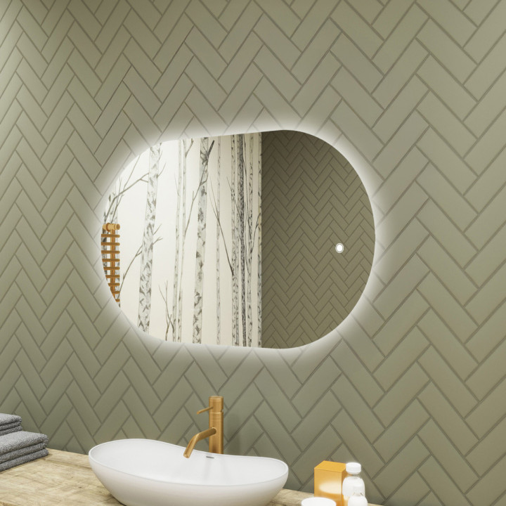 80x50 cm Miroir de salle de bain éclairé, 80x50cm, Bicolore, Interrupteur à effleurement