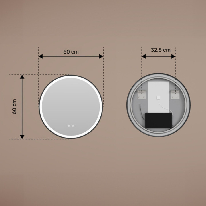 Miroir rond LED dans un cadre en aluminium doré - 60 cm