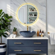 Miroir rond LED dans un cadre en aluminium doré - 60 cm