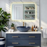 Miroir arrondi à éclairage LED - 80x60/60x80 cm dans un cadre en aluminium argenté