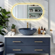 Miroir ovale à éclairage LED - 50x80/80x50 cm dans un cadre en aluminium doré