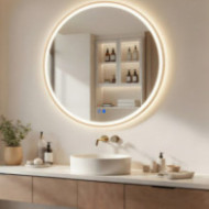 Miroir rond LED de 80 cm dans un cadre en aluminium doré