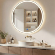 Miroir rond à éclairage LED - 80 cm dans un cadre en aluminium argenté