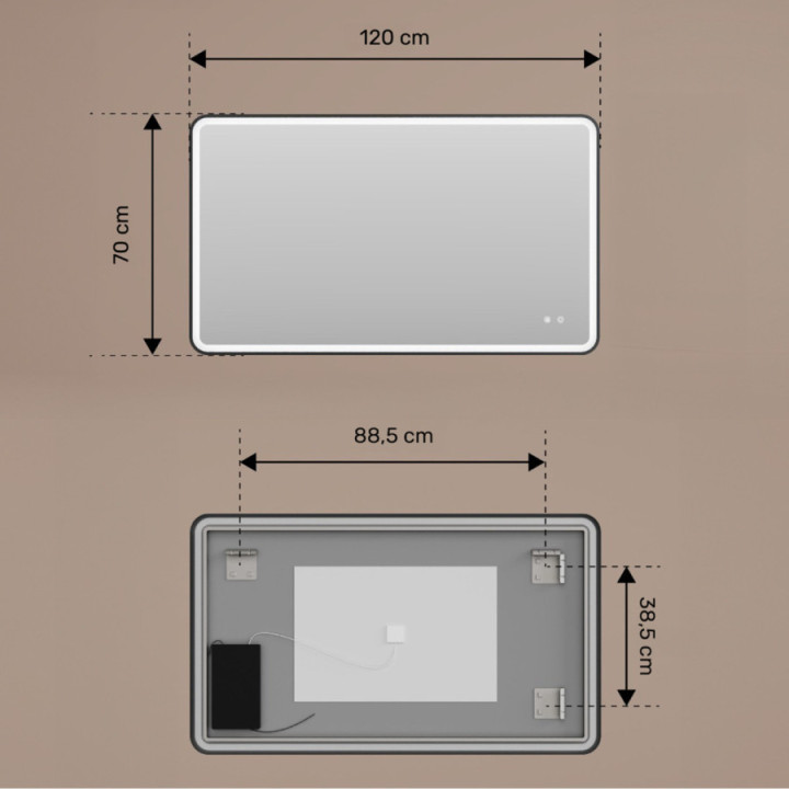 Miroir arrondi avec éclairage LED - 120x70/70x120 cm dans un cadre en aluminium noir