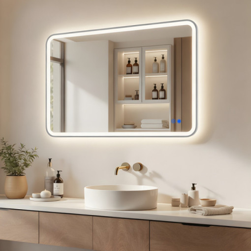 Miroir rond avec éclairage LED - 100x70/70x100 cm dans un cadre en aluminium argenté
