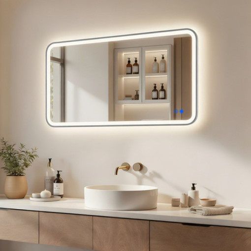 Miroir arrondi à éclairage LED - 120x70/70x120 cm dans un cadre en aluminium argenté