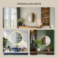 Miroir rond LED dans un cadre en aluminium doré - 60 cm