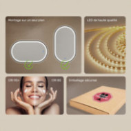 50x80/80x50 cm Miroir ovale à éclairage LED dans un cadre en aluminium noir