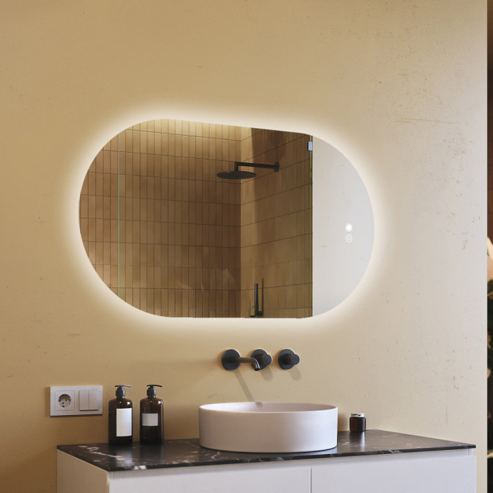 120x70 cm Miroir lumineux pour la salle de bain, 120x70cm, Bicolore, Interrupteur tactile, Tapis chauffant