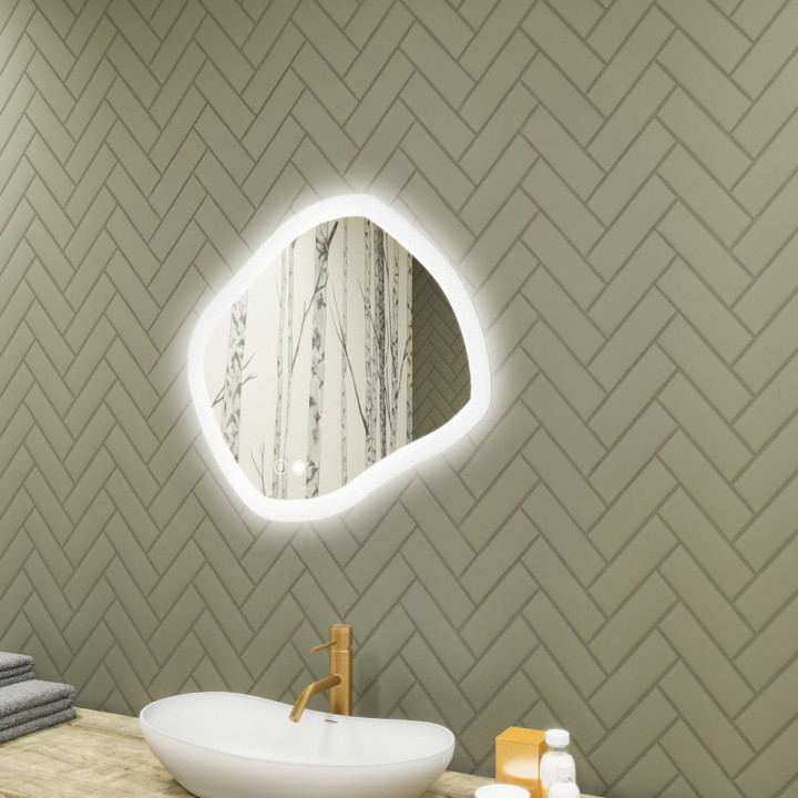 Specchio da bagno con illuminazione, 74x64 cm, bicolore, interruttore touch, tappetino riscaldante