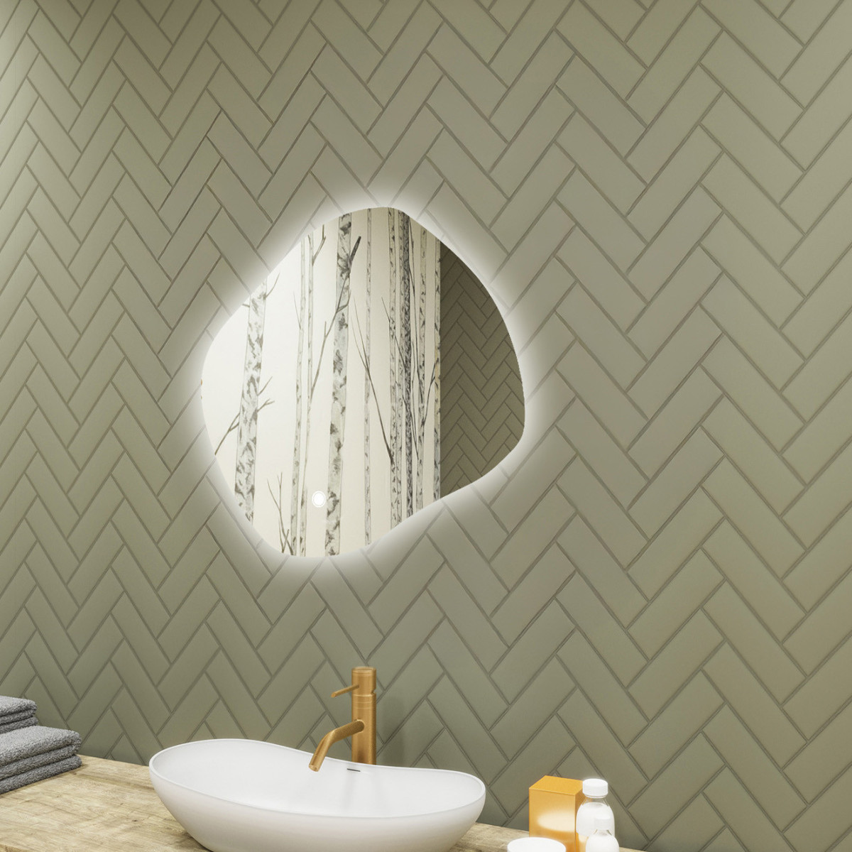 Specchio da bagno con illuminazione, 74x64 cm, bicolore, interruttore touch