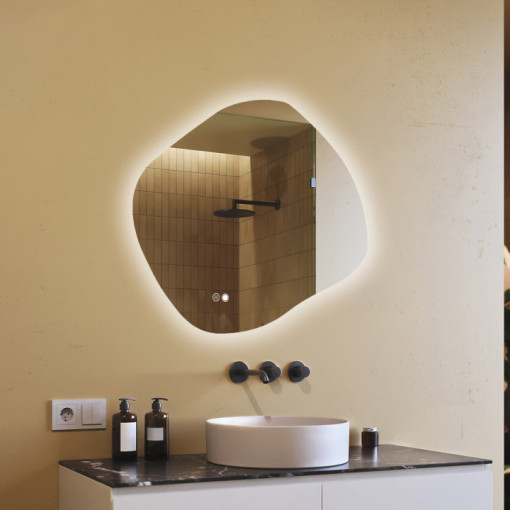 Specchio da bagno con illuminazione, 94x84 cm, bicolore, interruttore tattile, tappetino riscaldante