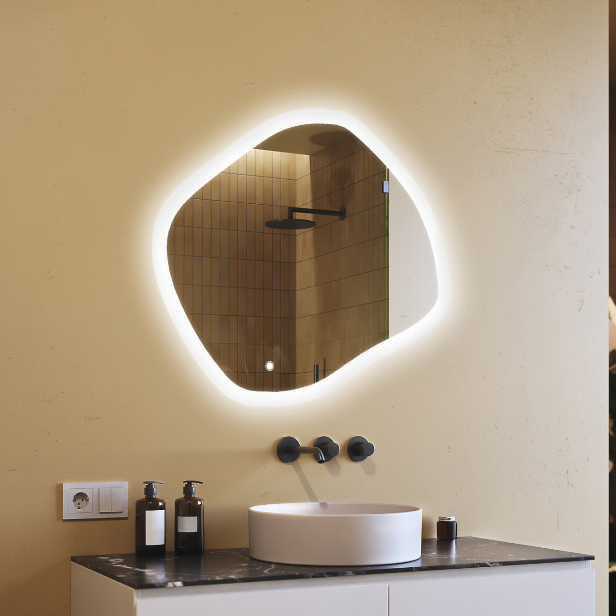 Specchio da bagno con illuminazione, 104x94 cm, bicolore, interruttore tattile