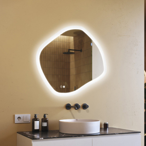 Specchio da bagno con illuminazione, 104x94 cm, bicolore, interruttore tattile, tappetino riscaldante