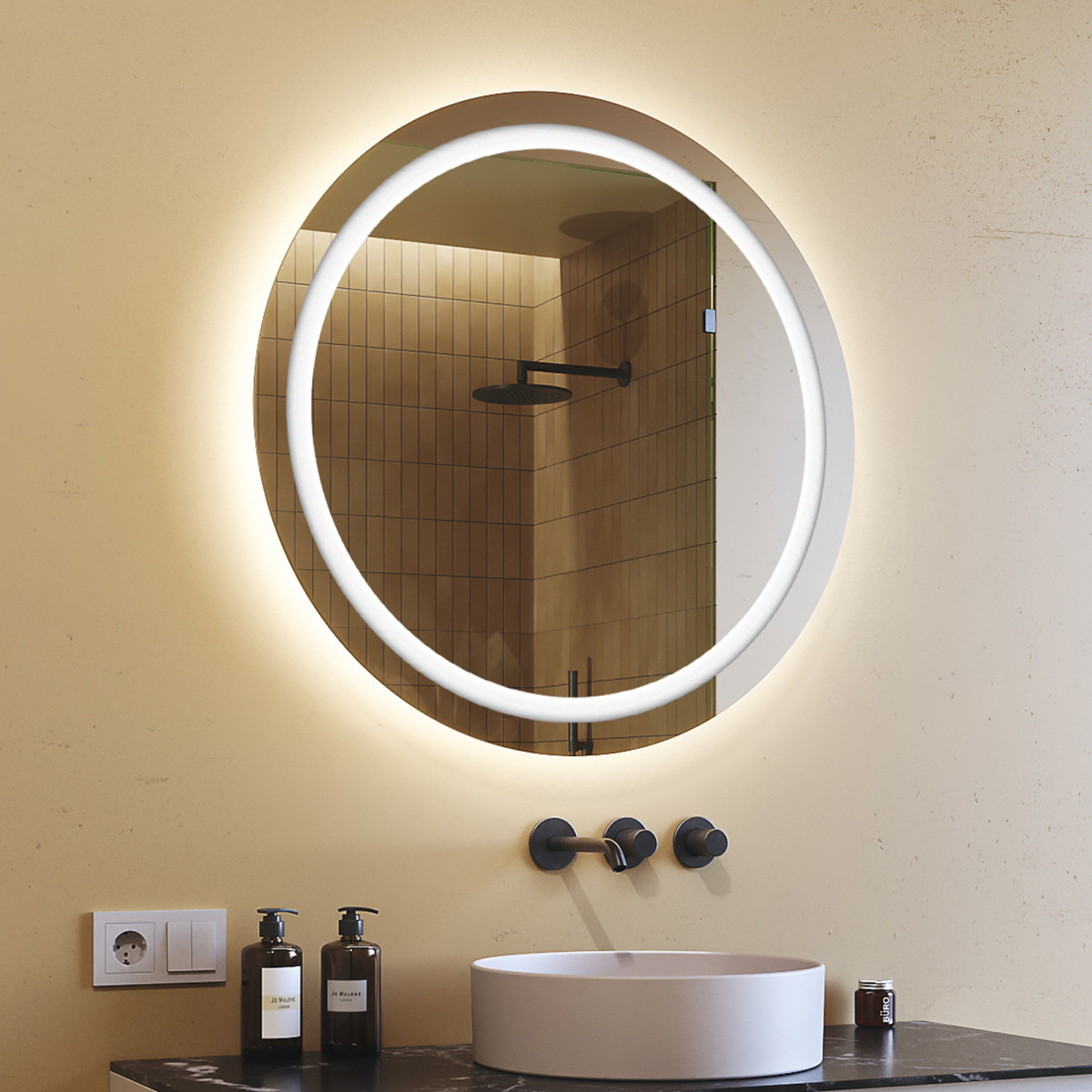 Specchio da bagno rotondo illuminato 80 cm con colore freddo LED 7000K