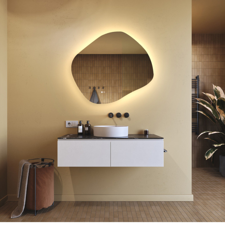 Specchio da bagno con illuminazione, 84x74 cm, bicolore, interruttore tattile, tappeto riscaldante