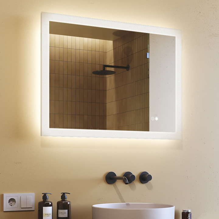 Specchio da bagno con illuminazione a LED 80x60 cm con doppia tonalità, interruttore touch, tappeto riscaldante