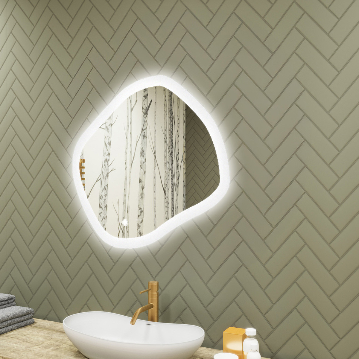 Specchio da bagno con illuminazione, 84x74 cm, doppio colore, interruttore touch