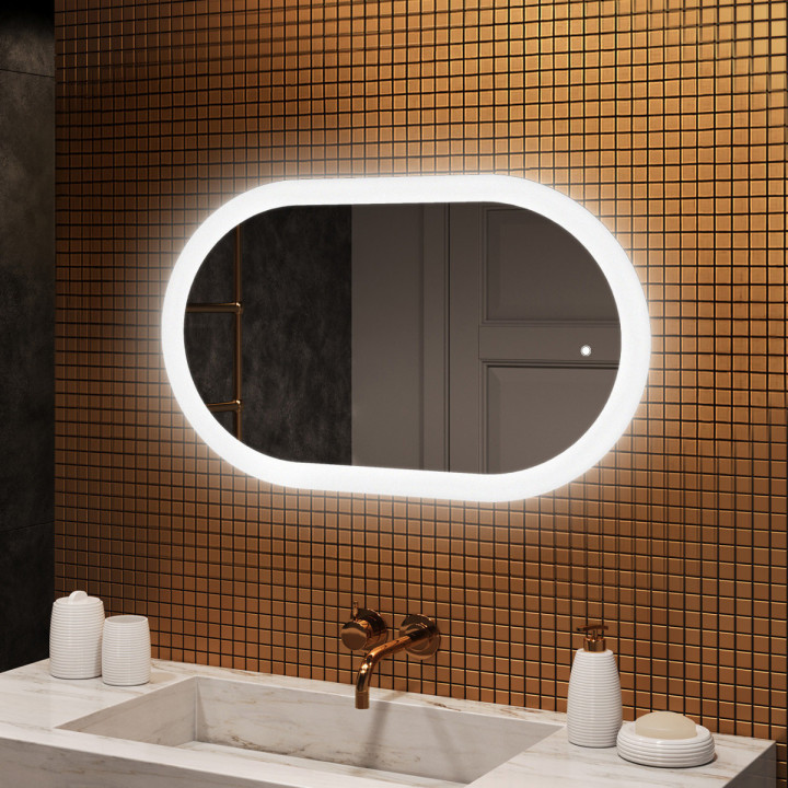 Specchio da bagno illuminato, 80x50 cm, bicolore, interruttore a sfioramento