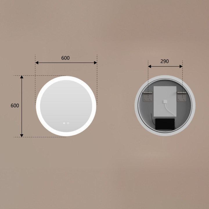 Specchio rotondo da bagno con illuminazione LED da 60 cm, Dual Color, interruttore touch e tappetino riscaldante