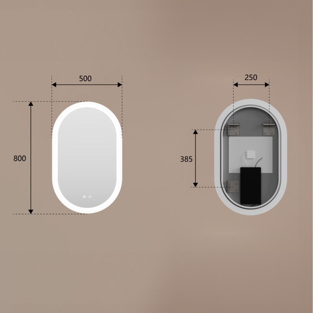 Specchio da bagno illuminato, 80x50 cm, bicolore, interruttore sensibile, copertura riscaldante