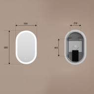 Specchio da bagno illuminato, 80x50 cm, bicolore, interruttore sensibile, copertura riscaldante