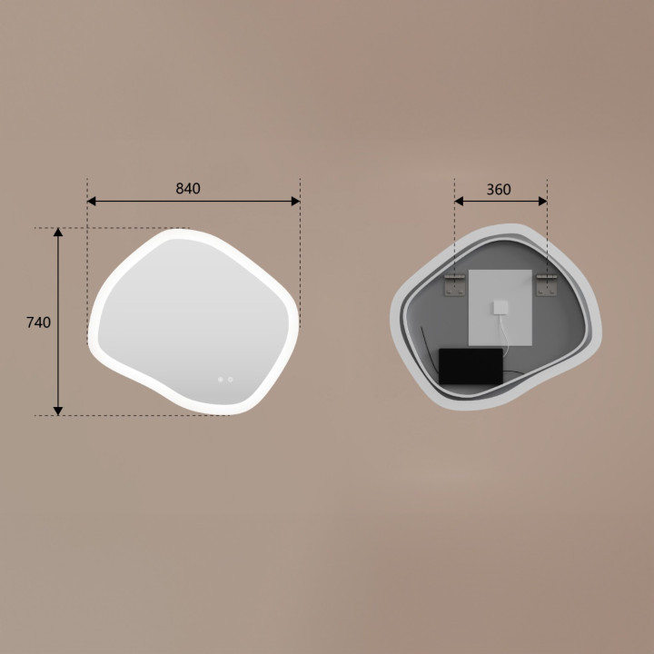 Specchio da bagno con illuminazione, 84x74 cm, bicolore, interruttore a sfioramento, tappetino riscaldante