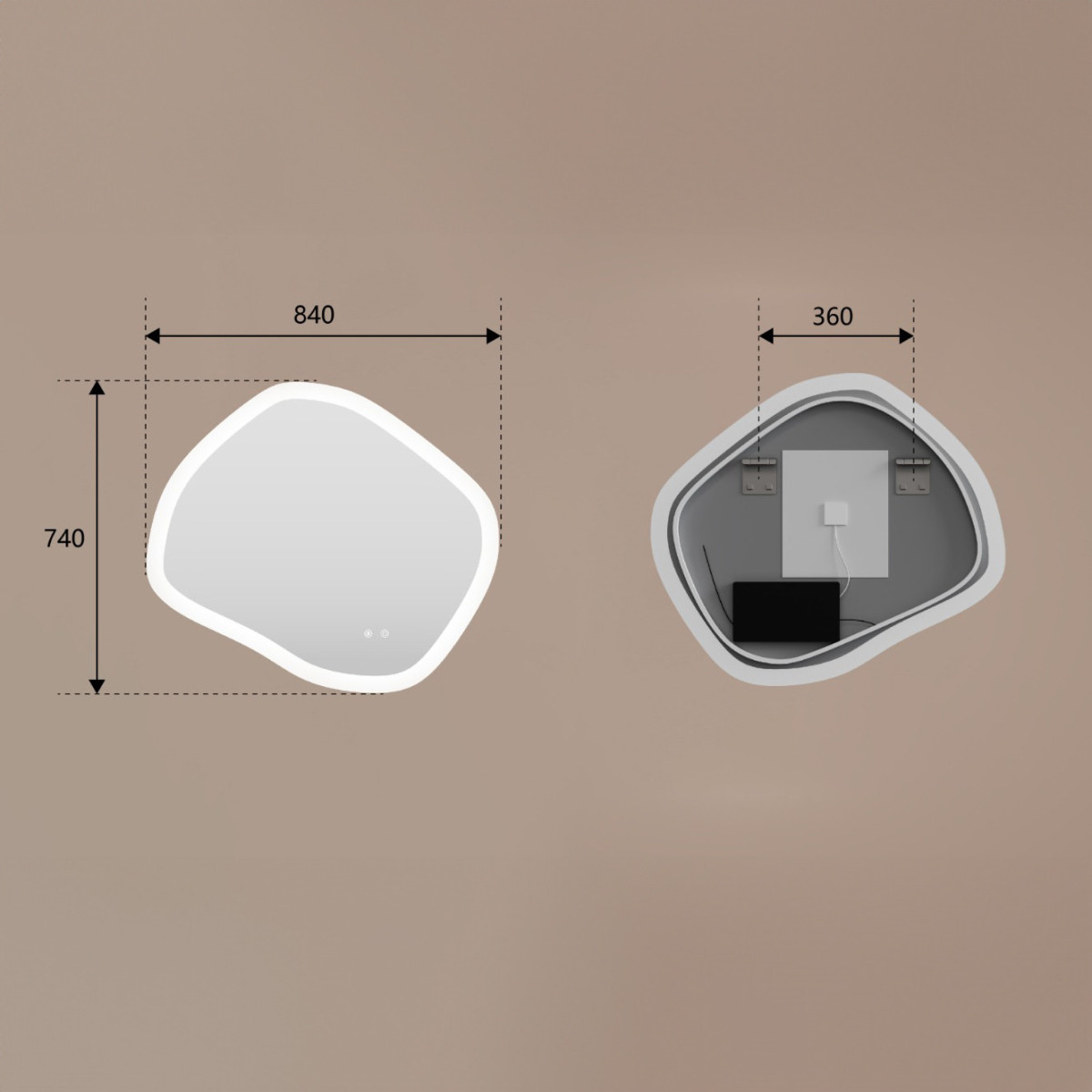 Specchio da bagno con illuminazione, 84x74 cm, bicolore, interruttore a sfioramento, tappetino riscaldante
