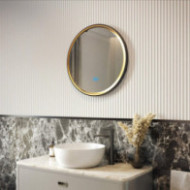 Specchio rotondo da 60 cm con cornice in metallo e illuminazione a LED