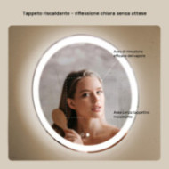 Specchio da bagno rotondo illuminato 60 cm con doppia tonalità, interruttore tattile, tappetino riscaldante